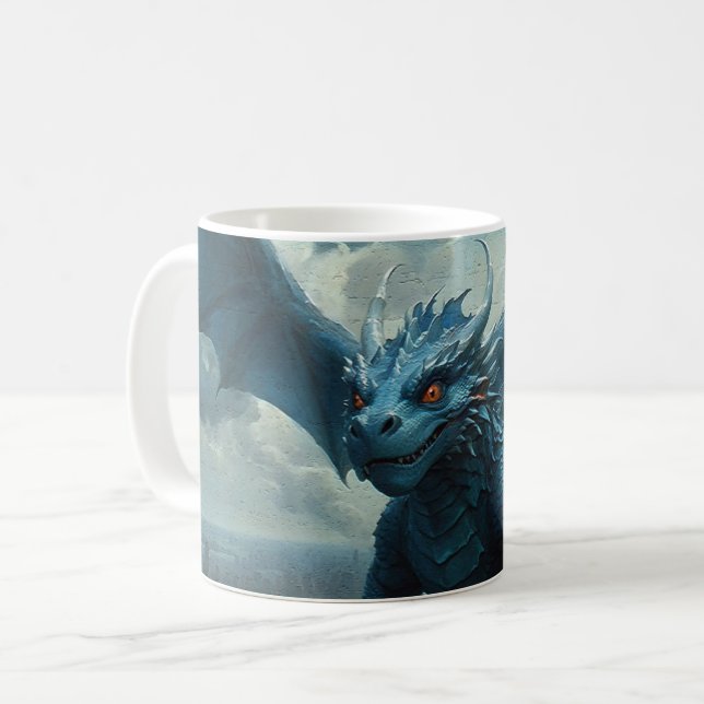 Blue Stone Dragon Visits New York Coffee Mug (Front Left)