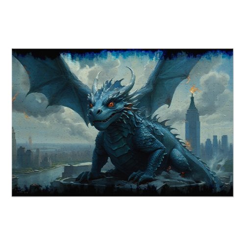 Blue Stone Dragon Visits New York Poster