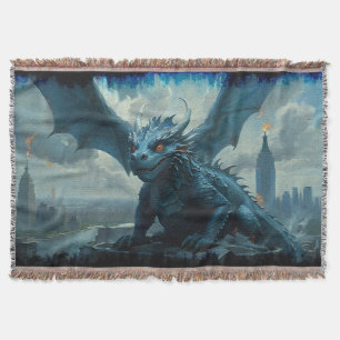 Blue Stone Dragon Visits New York Throw Blanket