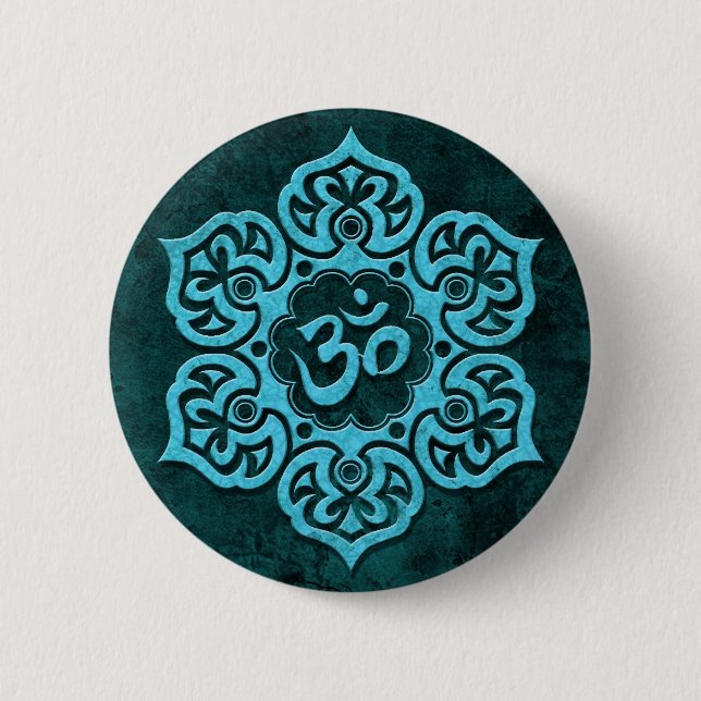 Blue Stone Floral Om Button (Front)