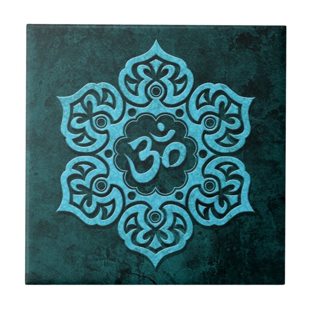 Blue Stone Floral Om Ceramic Tile (Front)