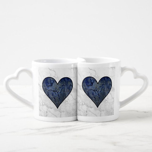 Blue Stone Marbled Pattern Coffee Mug Set (Front Nesting)