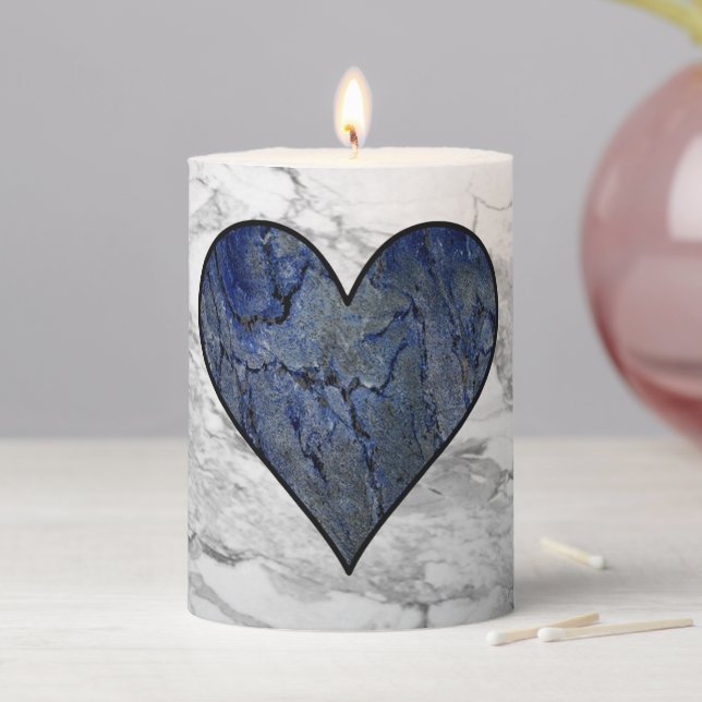 Blue Stone Marbled Pattern Pillar Candle (In Situ)