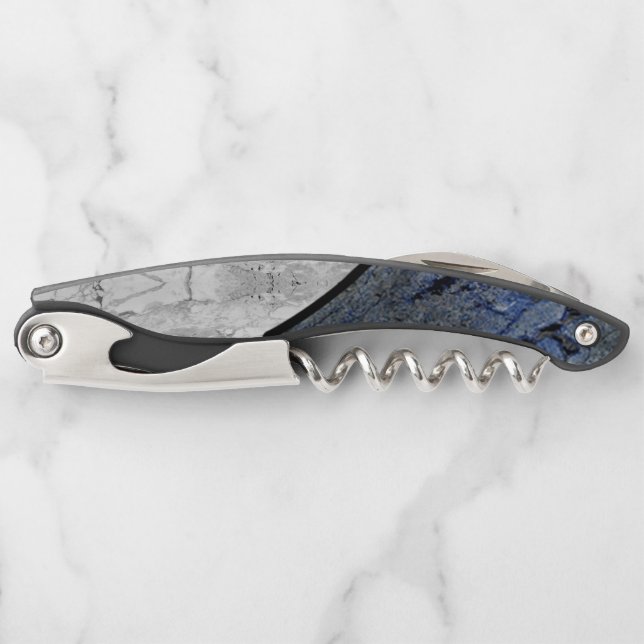 Blue Stone Marbled Pattern Waiter's Corkscrew (Front)