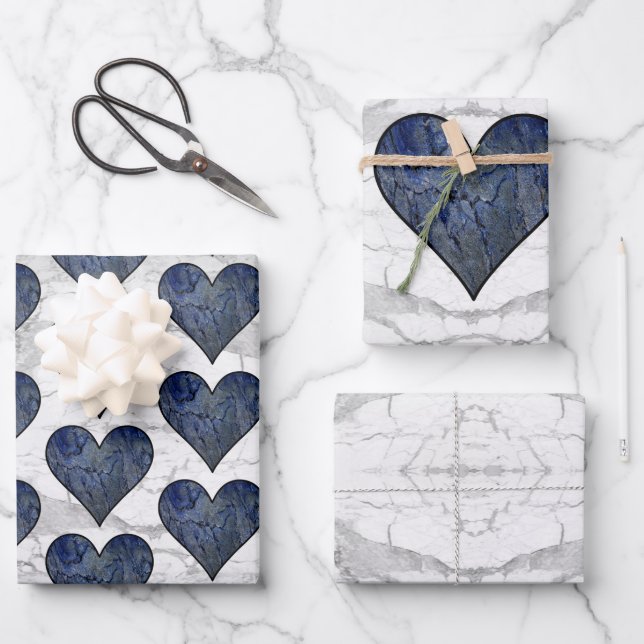 Blue Stone Marbled Pattern Wrapping Paper Sheets (Front)
