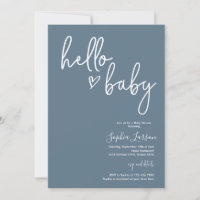 Blue Stone Minimalist Modern Boho Baby Shower Invitation