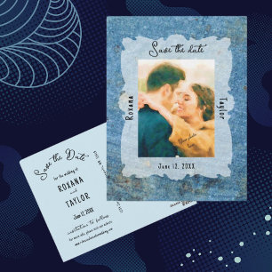 Blue Stone Wedding Photo Save Date Postcard