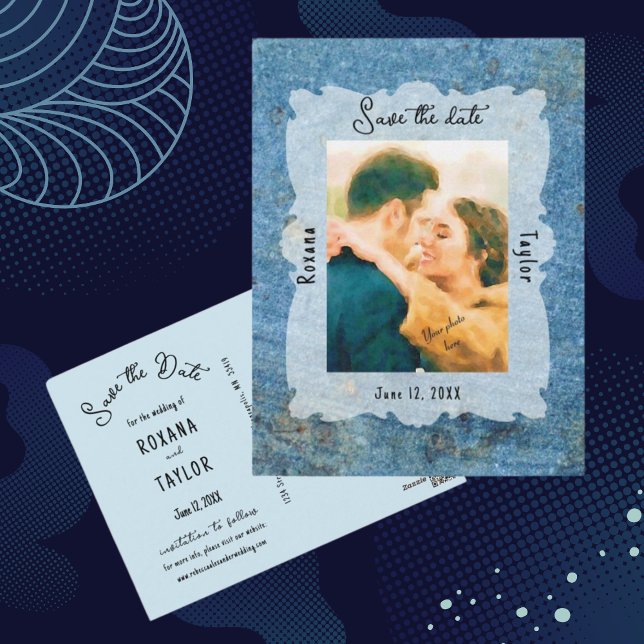 Blue Stone Wedding Photo Save Date Postcard (Creator Uploaded)