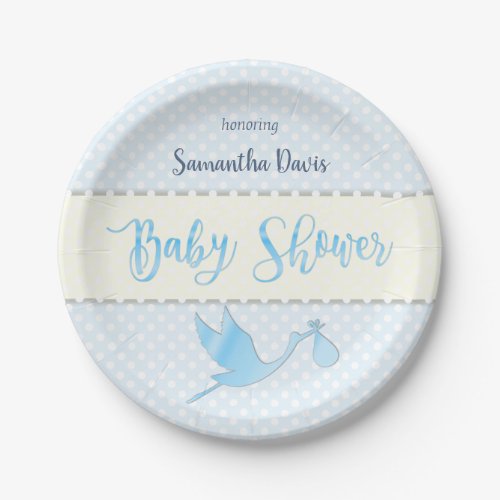 Blue Stork Baby Boy Baby Shower Paper Plates