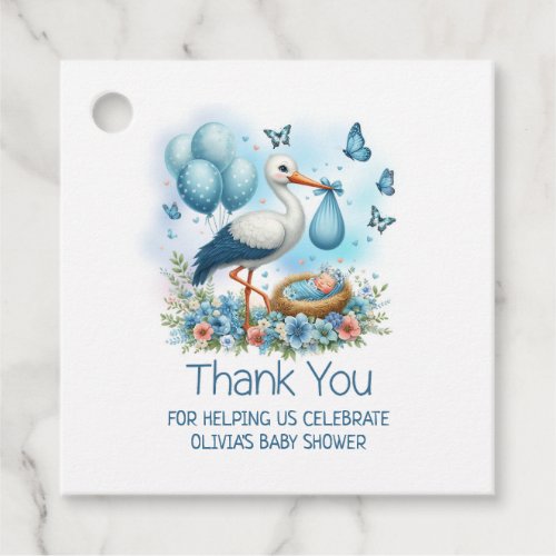 Blue Stork Baby Boy Baby Shower Thank You Favor Tags