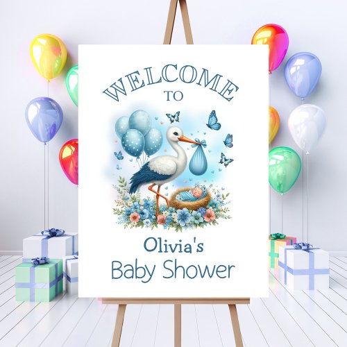 Blue Stork Baby Boy Baby Shower Welcome Foam Board