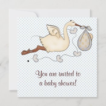 Blue Stork Baby Boy Shower Invitation by BabyCentral at Zazzle