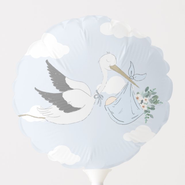 Blue Stork Baby Shower Balloon (Front)
