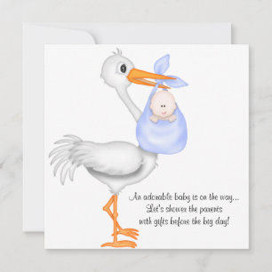 Blue Stork Baby Shower Boy Invitation Announcement