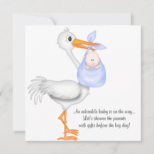 Blue Stork Baby Shower Boy Invitation Announcement
