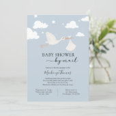 Blue Stork Baby Shower by Mail Invitation (Standing Front)