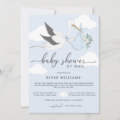 Blue Stork Baby Shower By Mail Invitation