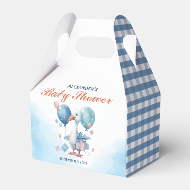 Blue Stork Baby Shower Favor Box (Front Side)