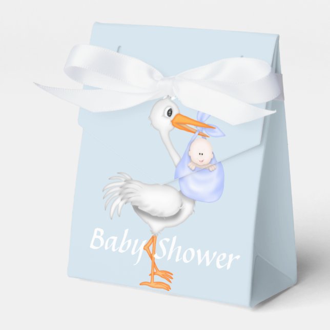 Blue Stork Baby Shower Favor Box (Front Side)