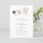 Blue Stork Baby Shower Invitation (Standing Front)