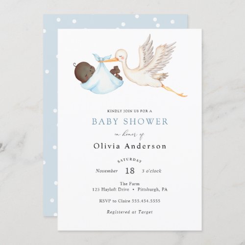 Blue Stork Baby Shower Invitation