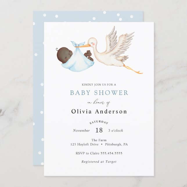 Blue Stork Baby Shower Invitation (Front/Back)