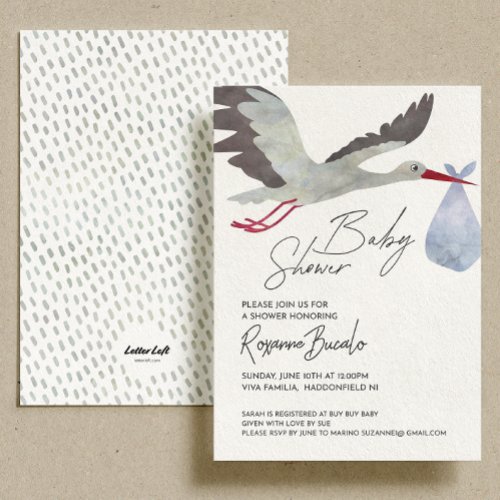 Blue Stork Baby Shower Invitation