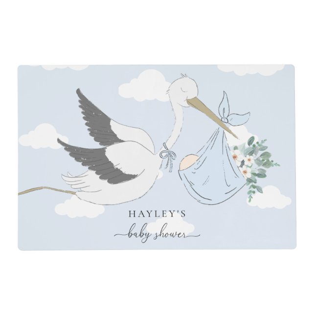 Blue Stork Baby Shower Placemat (Front)