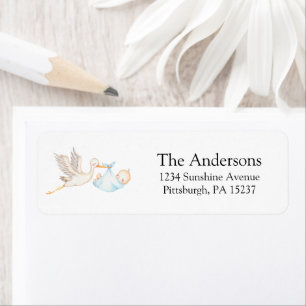 Blue Stork Baby Shower Return Address Label