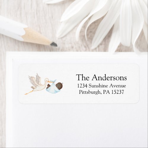 Blue Stork Baby Shower Return Address Label