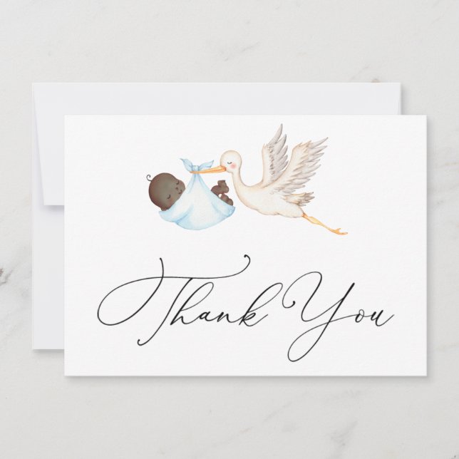 Blue Stork Baby Shower Thank You (Front)