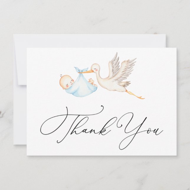 Blue Stork Baby Shower Thank You (Front)