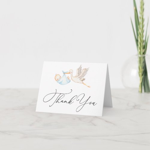 Blue Stork Baby Shower Thank You Note Card