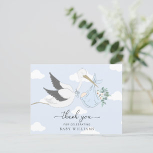 Blue Stork Baby Shower Thank You Postcard