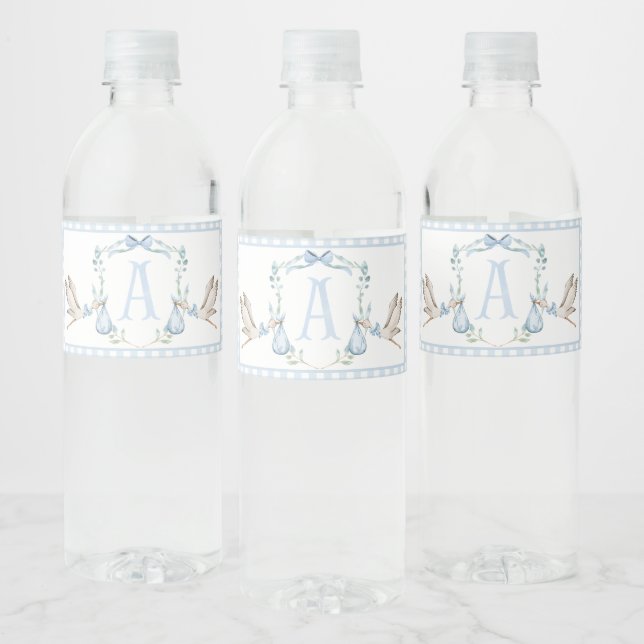 Blue Stork Baby Shower Water Bottle Labels (Bottles)