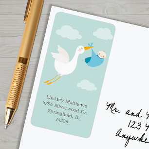 Blue Stork Bundle Baby Shower Return Address Label