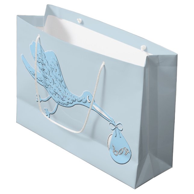 Blue Stork Delivering Boy Large Gift Bag (Front Angled)