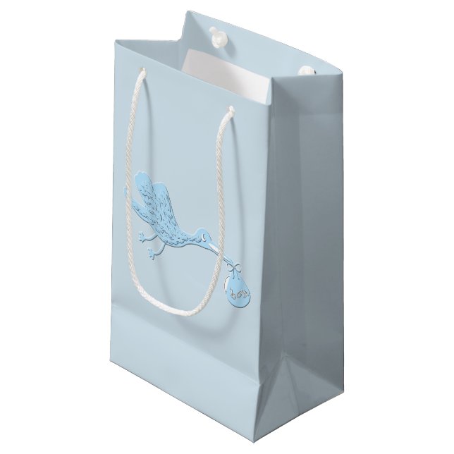 Blue Stork Delivering Boy Small Gift Bag (Front Angled)