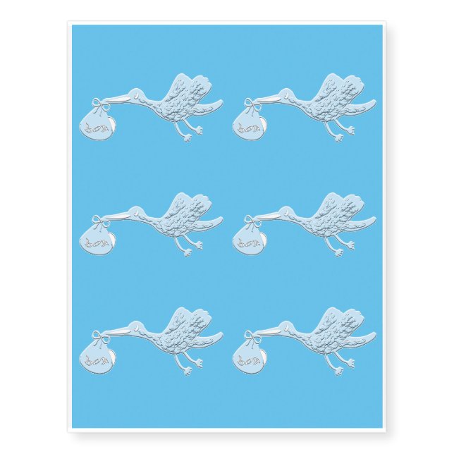 Blue Stork Delivering Boy Temporary Tattoos (Front)