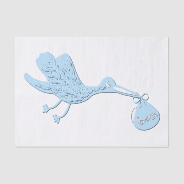 Blue Stork Delivering Boy Tissue Paper (Front)