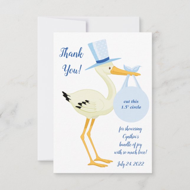 Blue Stork EOS lip balm baby shower favor card (Front)