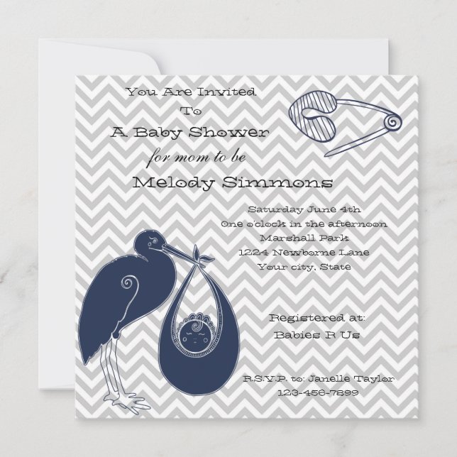 Blue Stork Invitation (Front)
