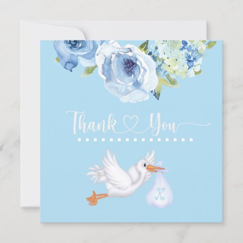  Blue Stork Monogram Floral Baby Shower Thank You