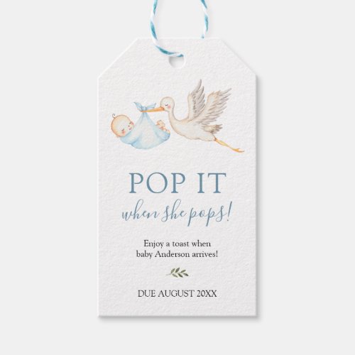 Blue Stork Pop it when she Pops Favor tag