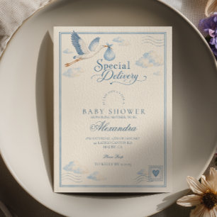 Blue Stork Special Delivery Baby Shower Invitation