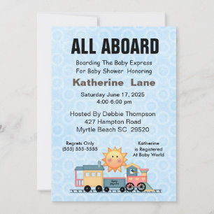 Blue Stork Train Baby Shower Invitation