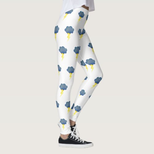 blue storm clouds bolt lightening womens leggings