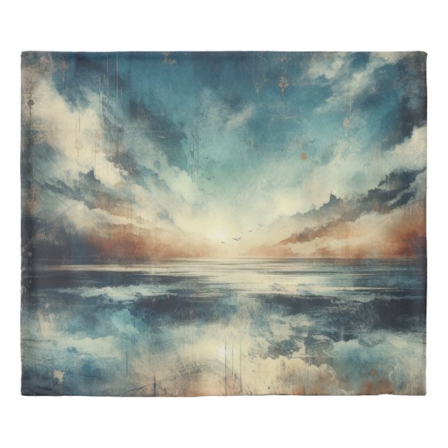 Blue Stormy Seascape Old Photograph Duvet Cover (Front)