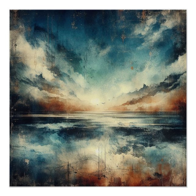 Blue Stormy Seascape Old Photograph Poster (Front)