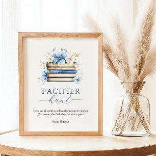 Blue Storybook Baby Show Pacifier Hunt Game Sign
